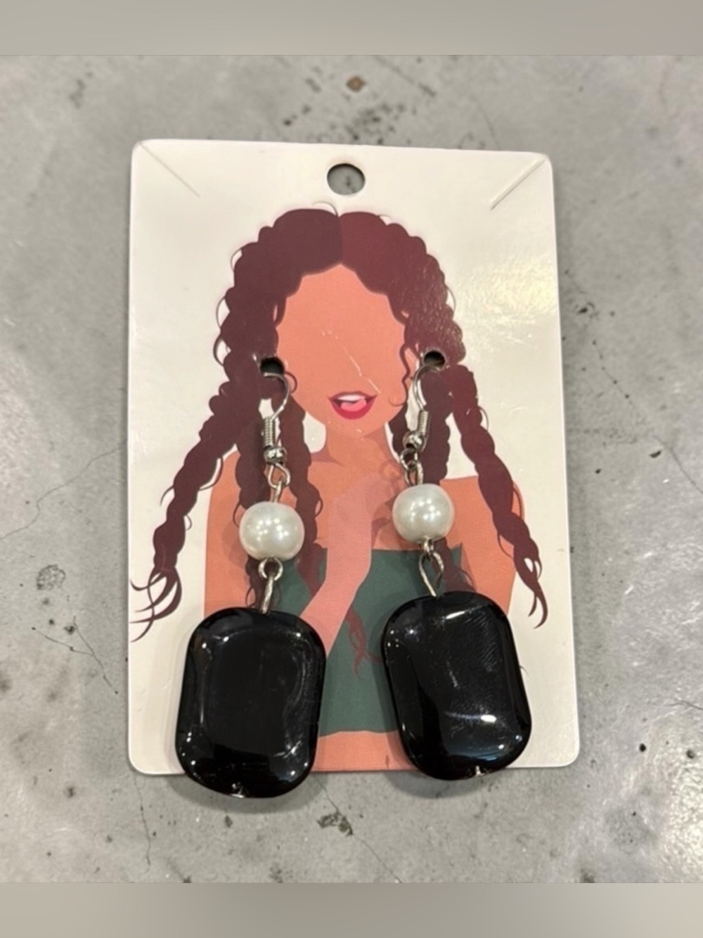 Black Glass and Pearl Dangle Earrings